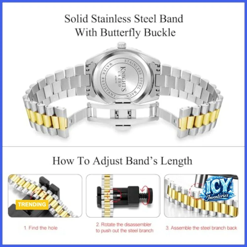 Men's Dress Watch with Solid Stainless Steel Band, Water Resistant